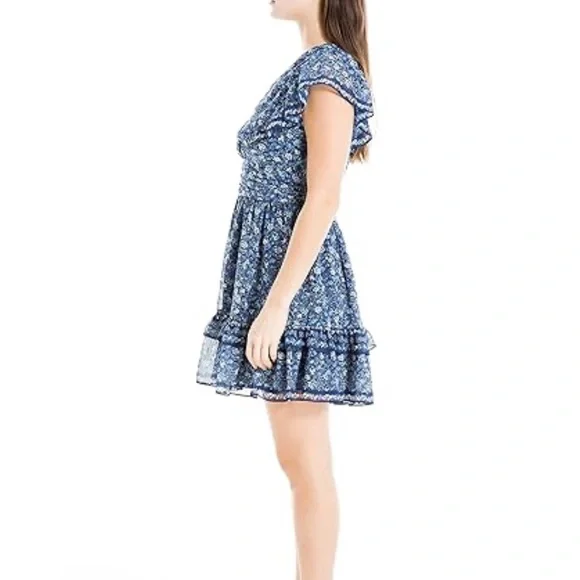 Max Studio Blue Floral Ruffled Mini Dress - Picture 3 of 14